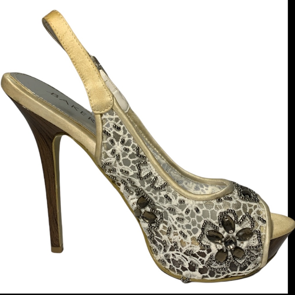 Bakers White Embroidered beads Stiletto Open Toe